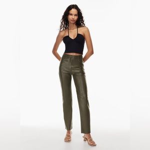 Aritzia The Melina Pant High-waisted Vegan Leather pants - Dark Olive Size 8